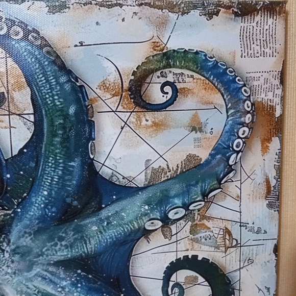 NAUTICAL Canvas unframed in royal  Blue and Gray of Octopus - Picture 5 of 5